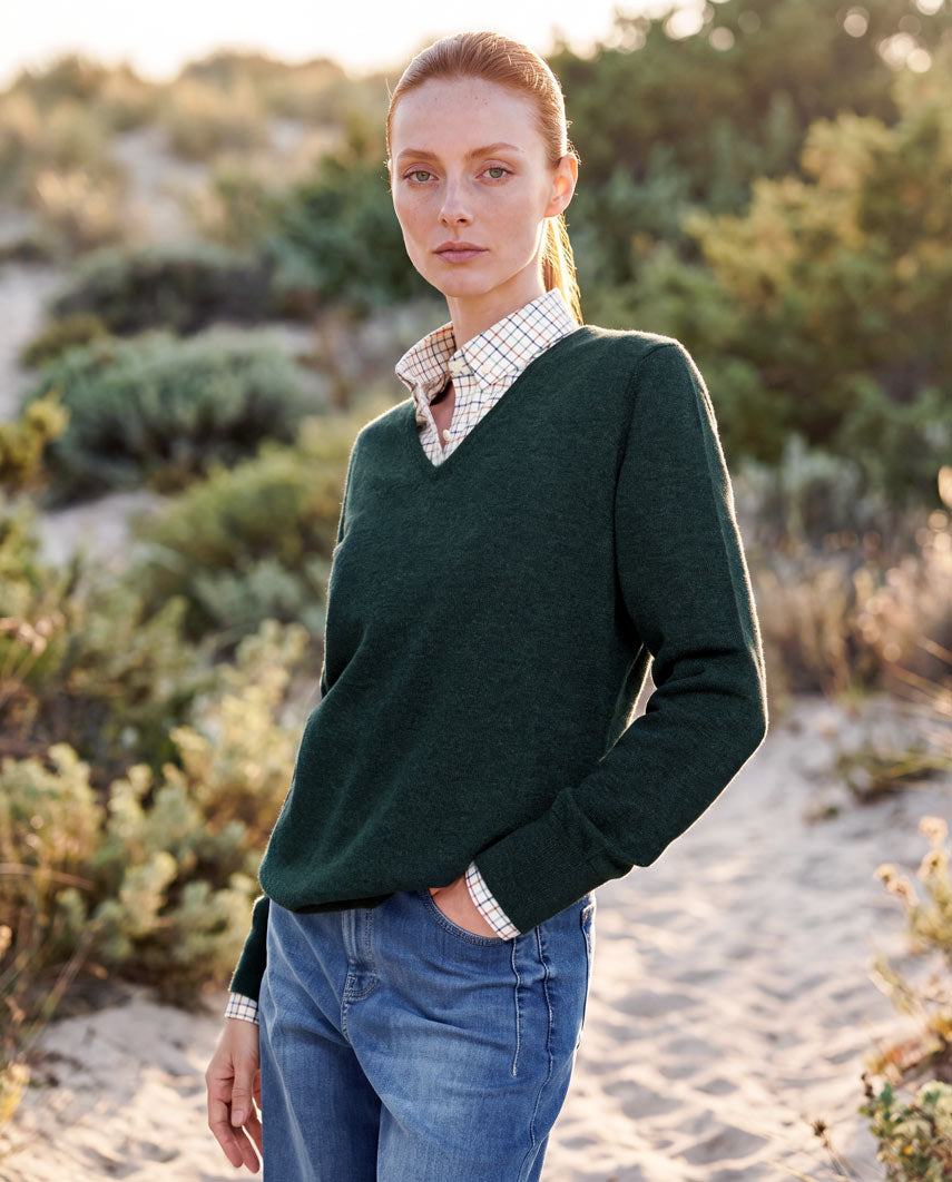 Lamswollen damestrui "Mary" in forrest green