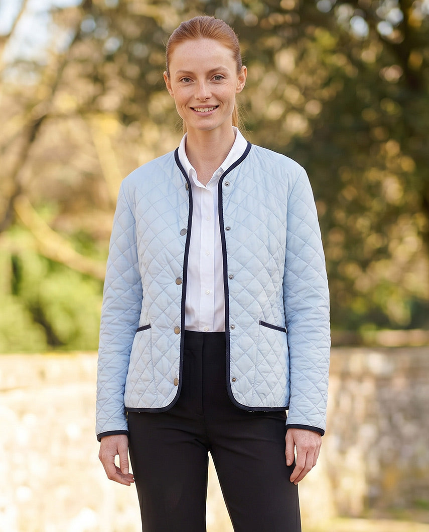 Light blue women's quilted jacket "Joules" with round neck