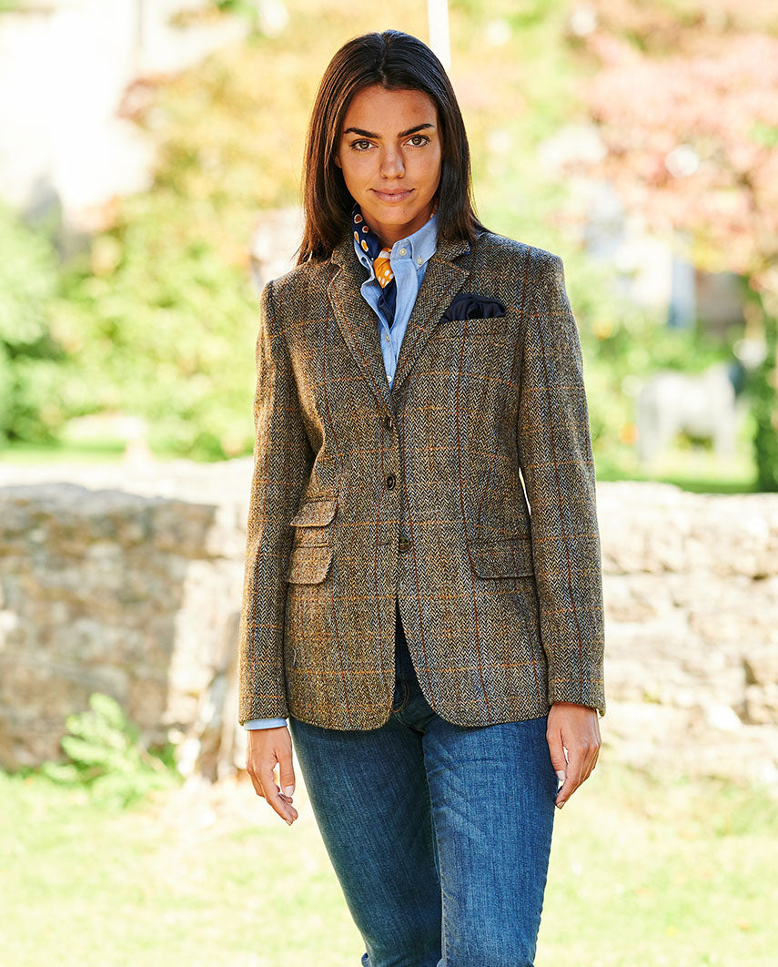 Harris Tweed Blazer ''Carola'' in green-blue-herringbone