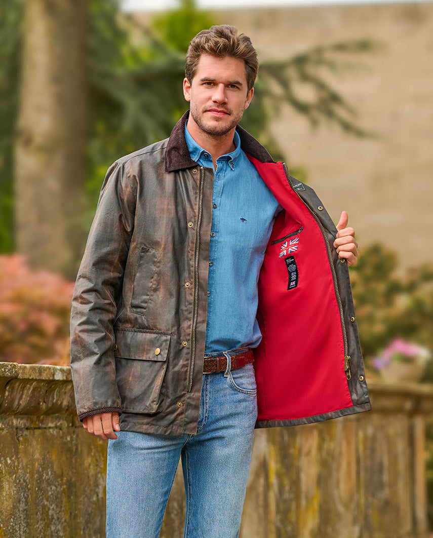 Leichte Herren Wachsjacke "Starberg" im klassischen Tartan Design