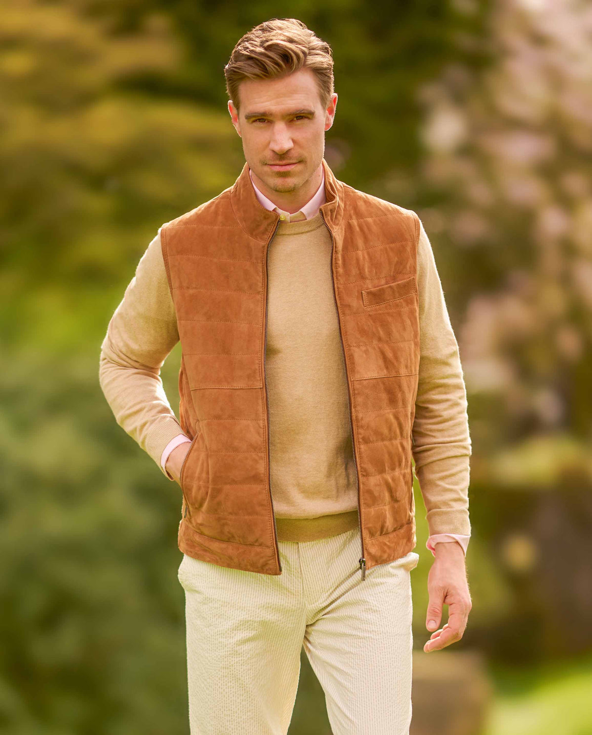 Leren herengilet "Veikko" van geitensuède in cognac