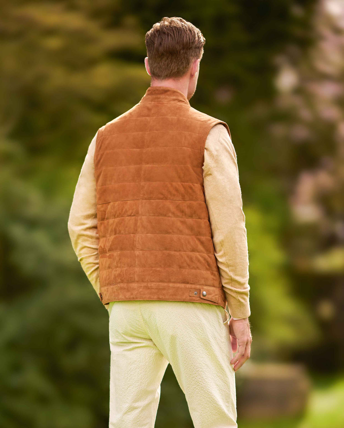 Leren herengilet "Veikko" van geitensuède in cognac