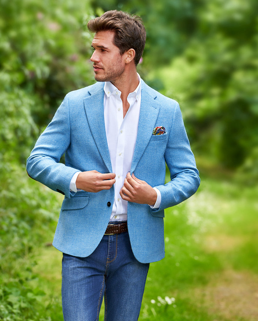 Harris Tweed colbert "London" in light blue twill