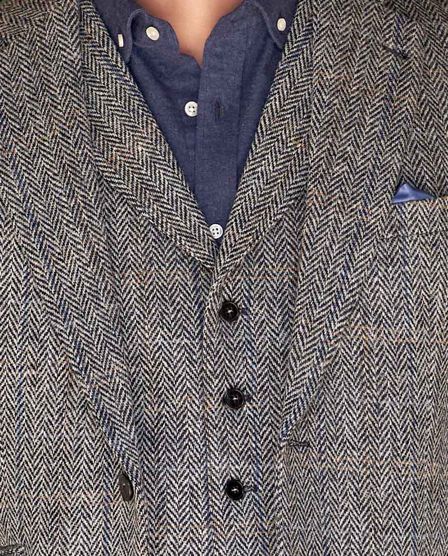 Harris Tweed colbert "London" in grey Herringbone