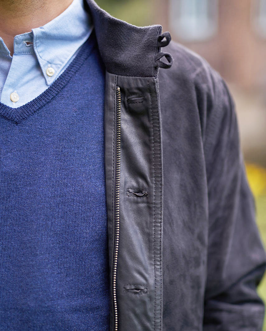 Men's "Winner" leather blouson in navy