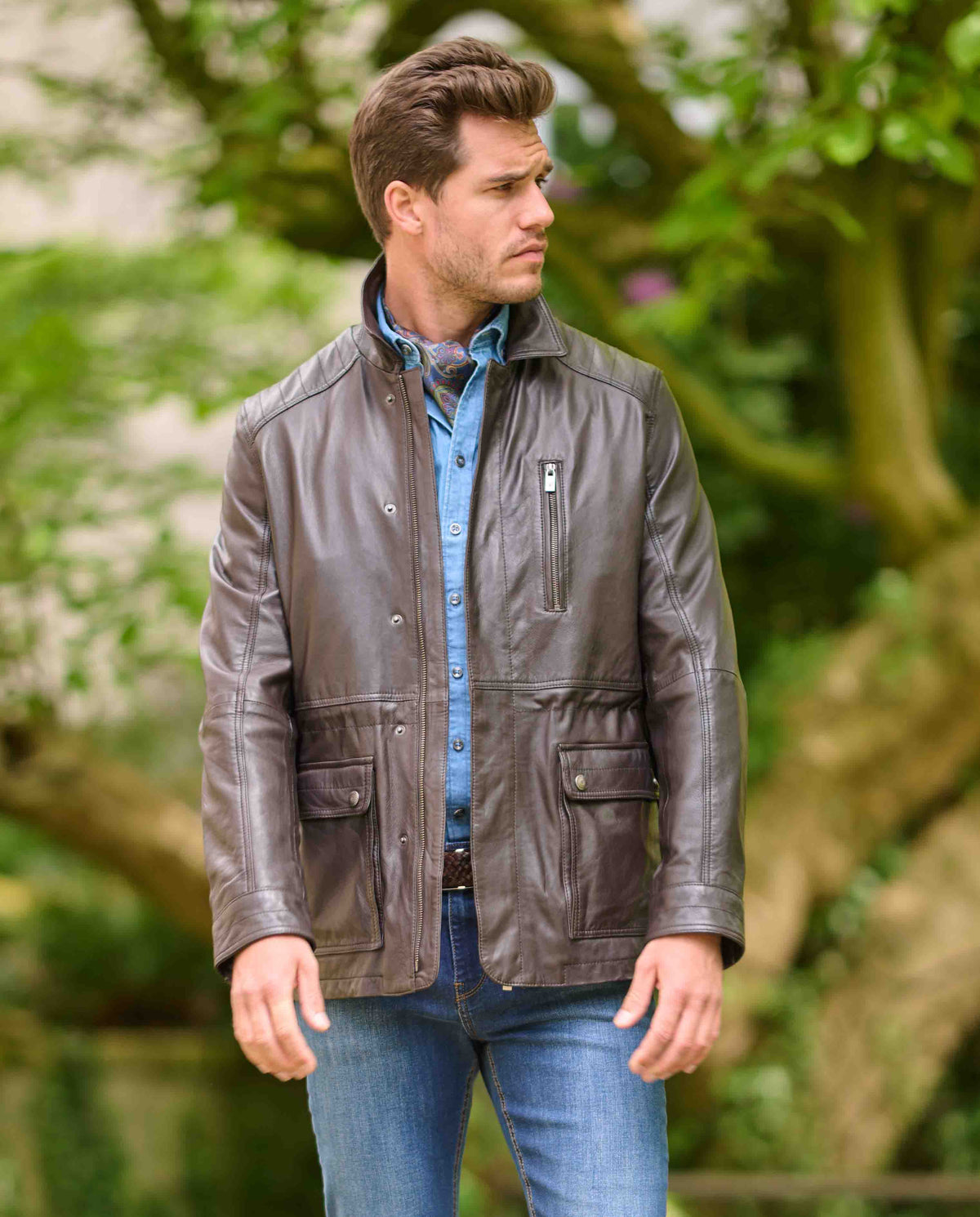 Leren herenjas "Seattle" van lamsnappa in dark brown