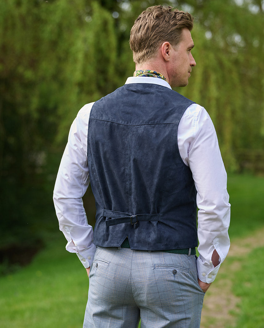 Herren Lederweste ”Tailor” aus super softem Ziegenvelours in denim blue