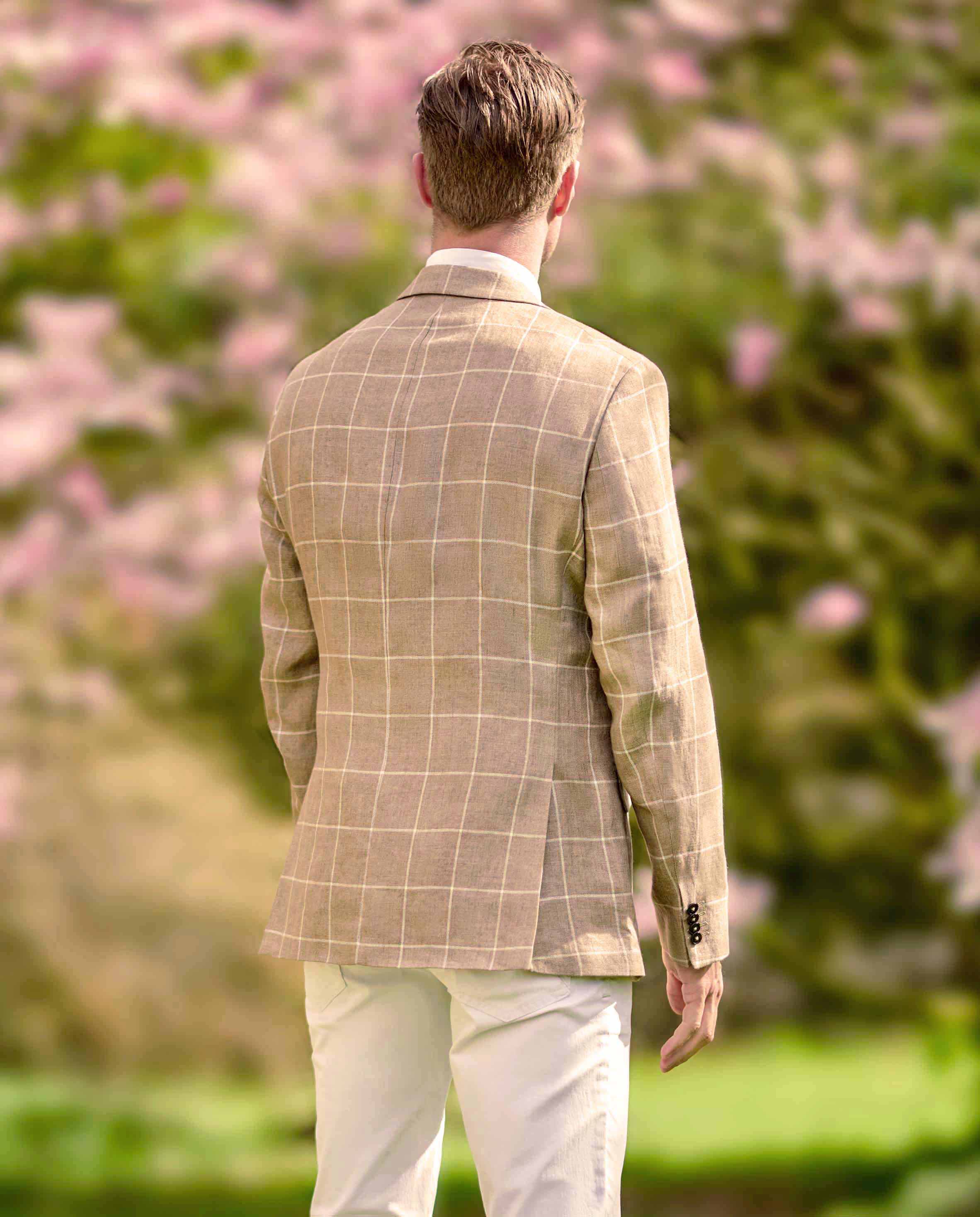 elegant men's linen jacket ''London'' in beige windowpane check