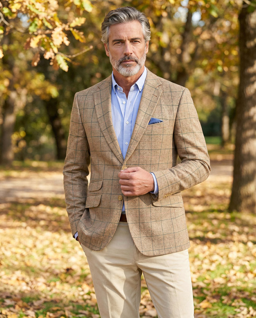 Sommersakko ''London SO'' aus Seide in sand multicolor check