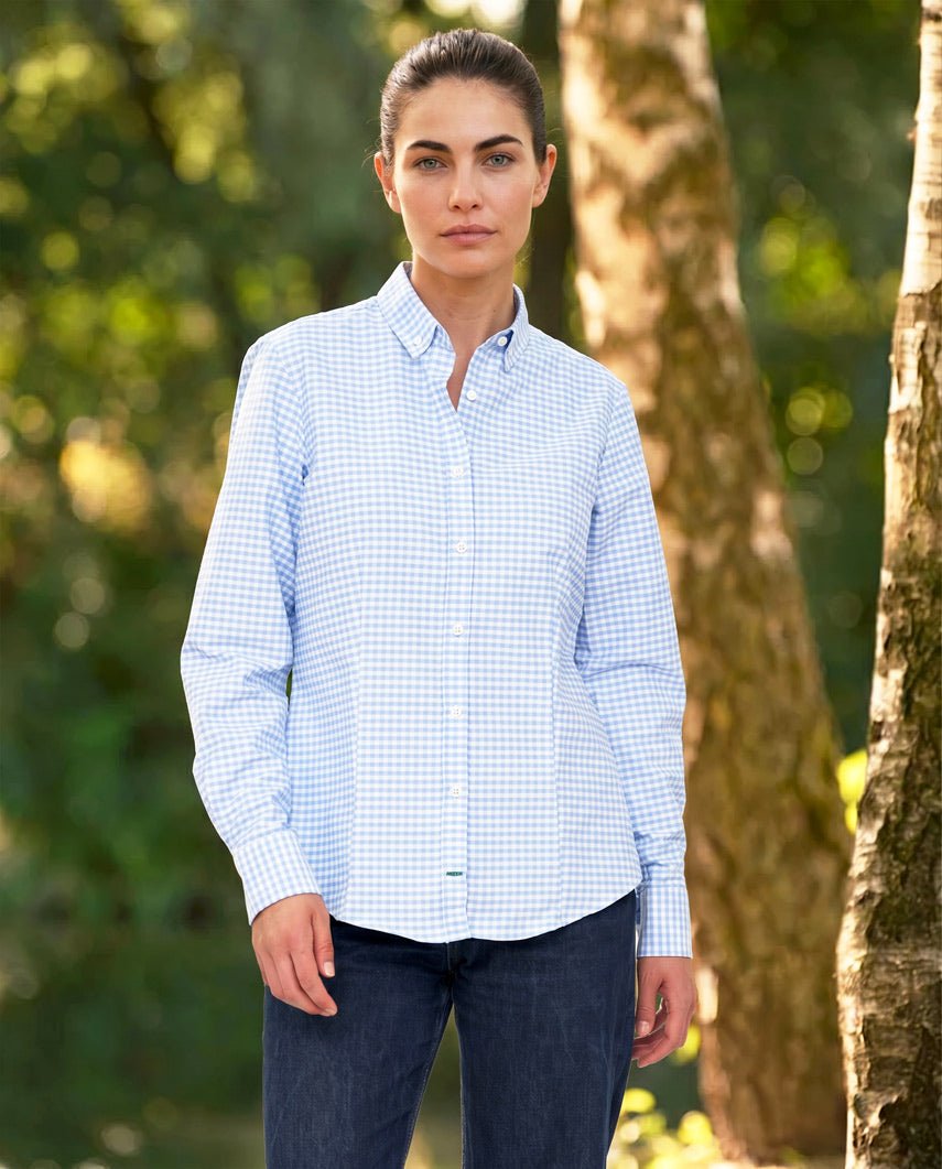 Button-down damesblouse "Stella" in blue vichy - Wellington of Bilmore