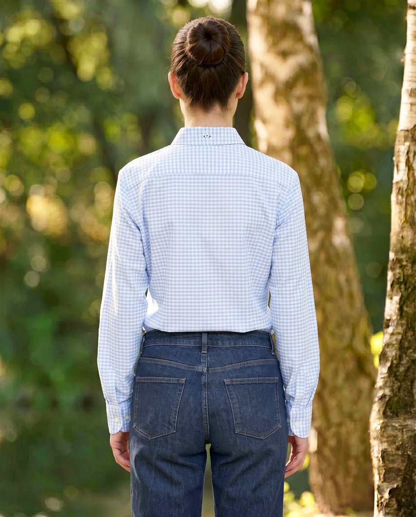 Button-down damesblouse "Stella" in blue vichy - Wellington of Bilmore