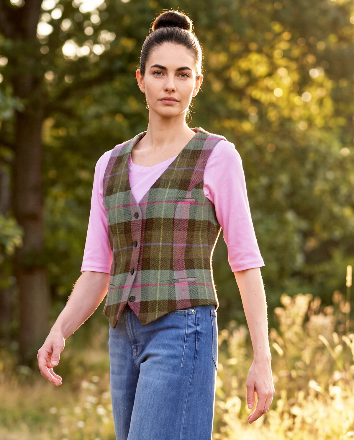 Dames Harris Tweed gilet "Lea" in Tartan Check - Wellington of Bilmore