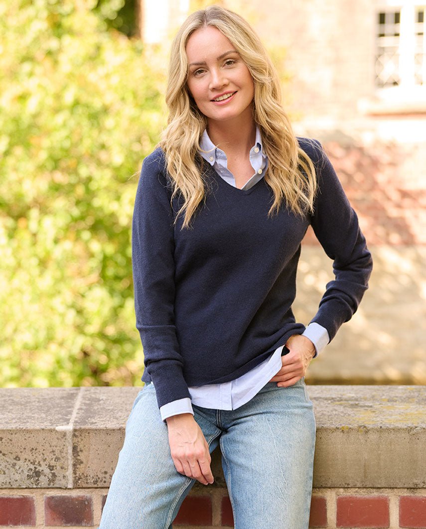 Damen Lambswool Pullover ''Mary'' in navy - Wellington of Bilmore