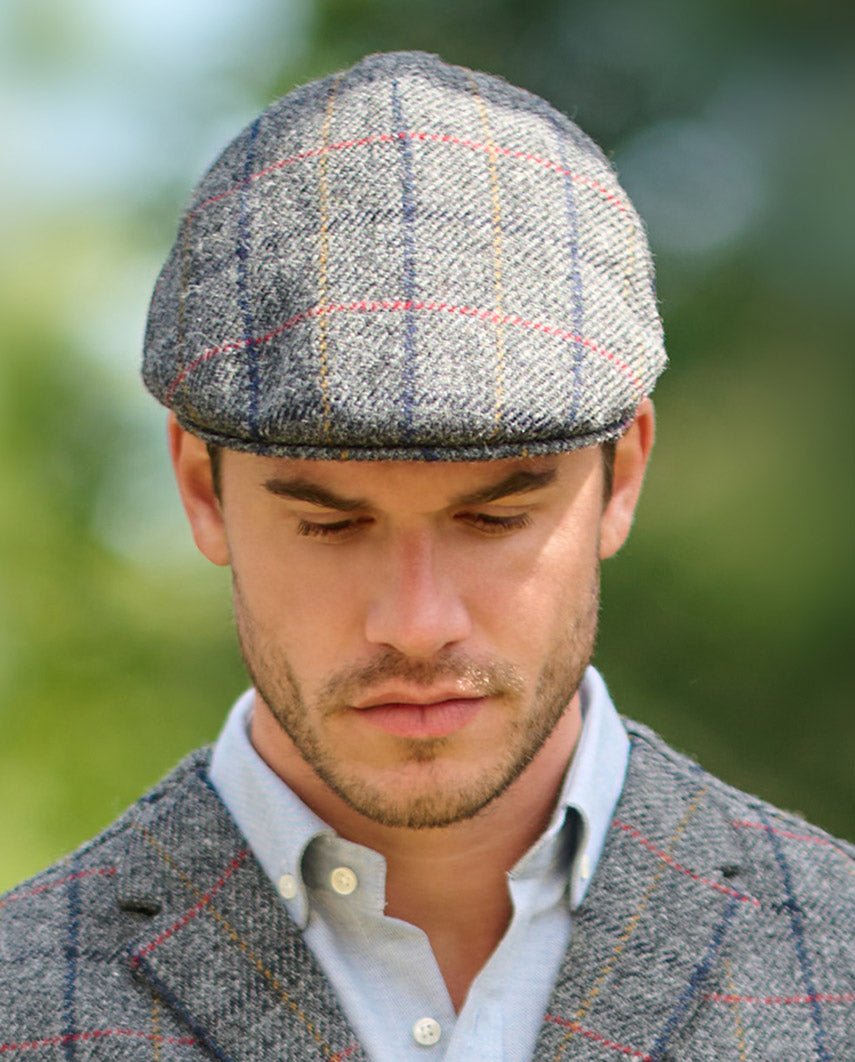Harris Tweed Mütze "Henry Cap" in anthra check - Wellington of Bilmore
