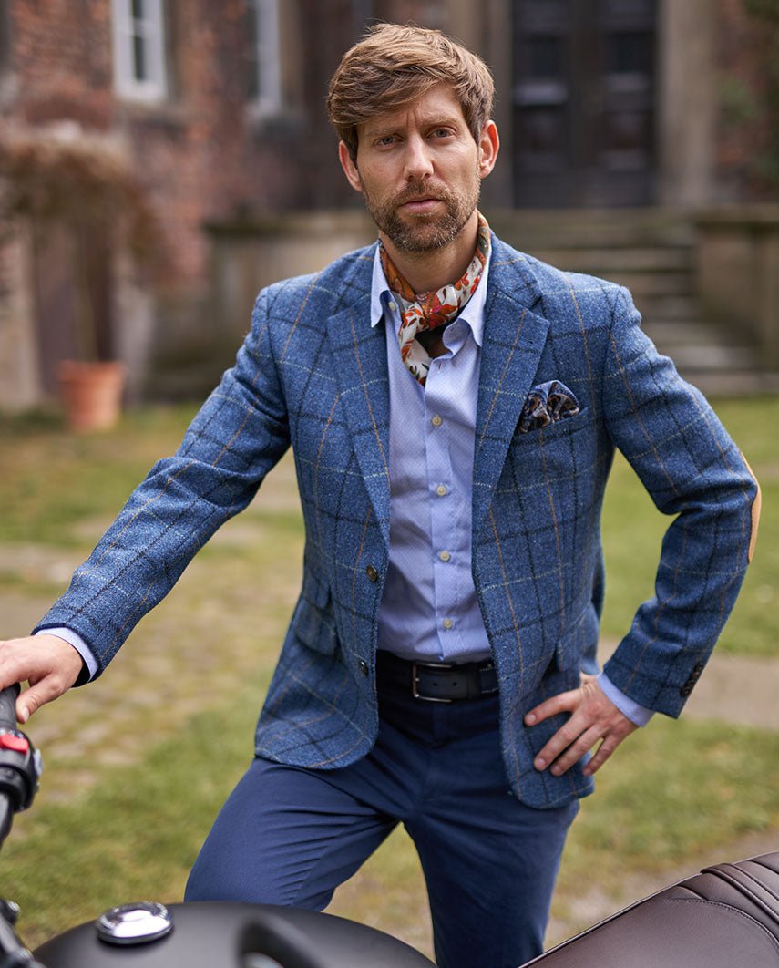 Harris Tweed colbert "London" in blue overcheck - Wellington of Bilmore