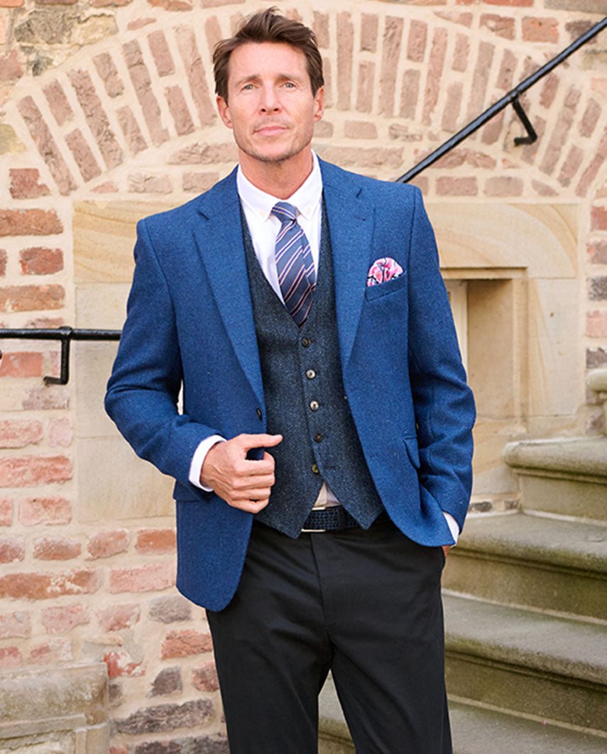 Harris Tweed colbert "London" in blue Twill - Wellington of Bilmore