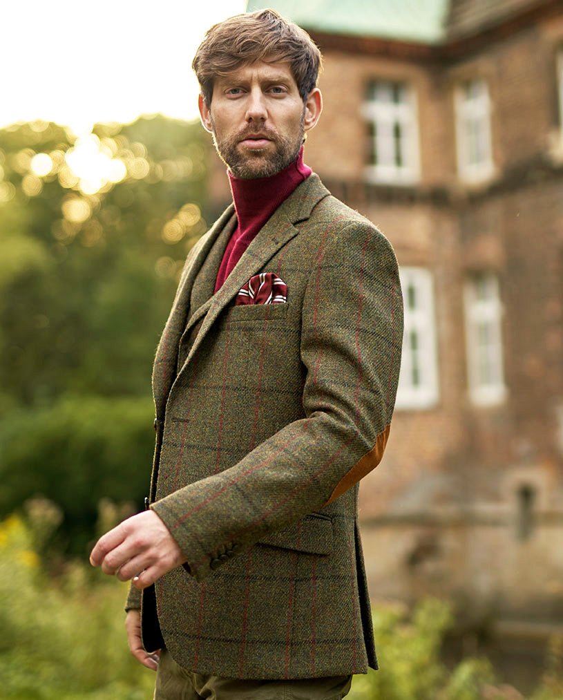 Harris Tweed Sakko ''London'' in green Overcheck - Wellington of Bilmore