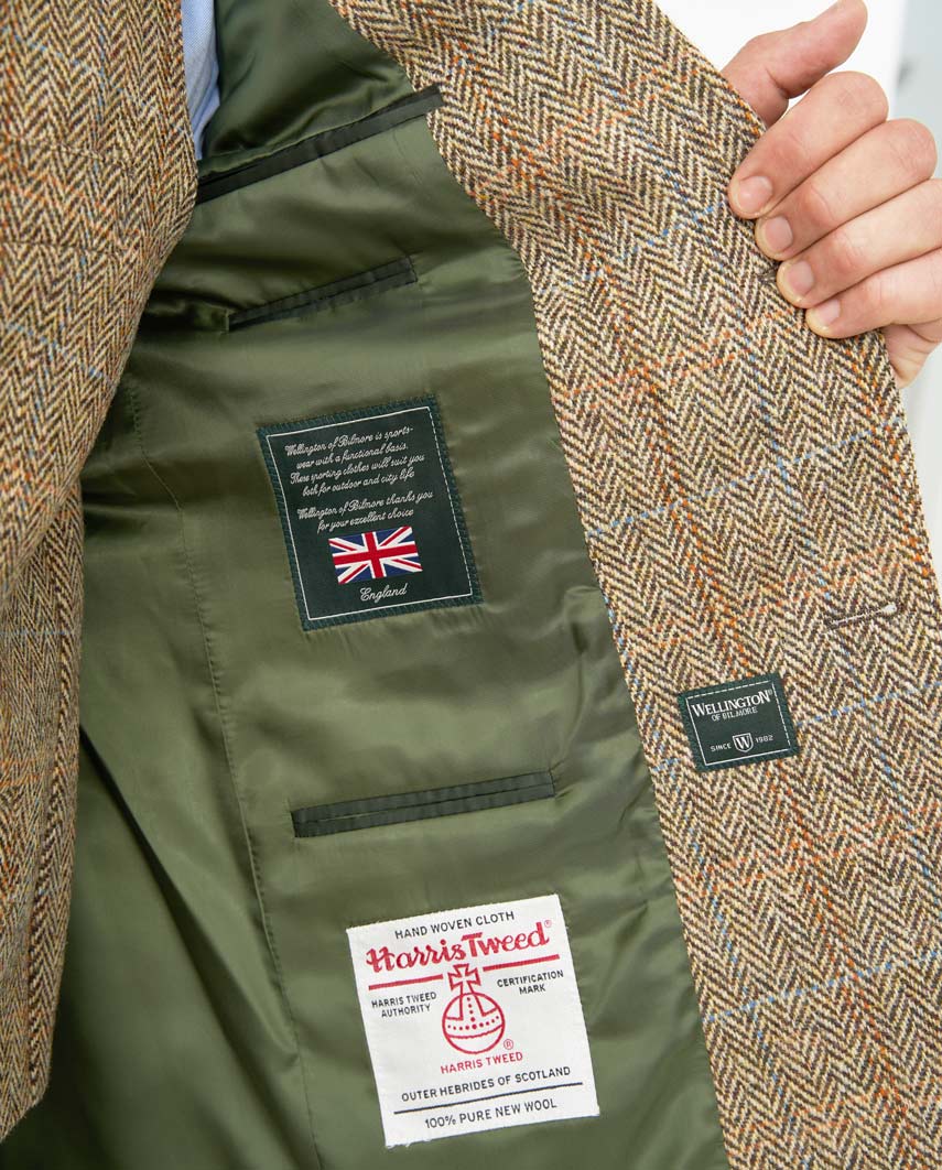 Harris Tweed colbert "London" in sand herringbone - Wellington of Bilmore
