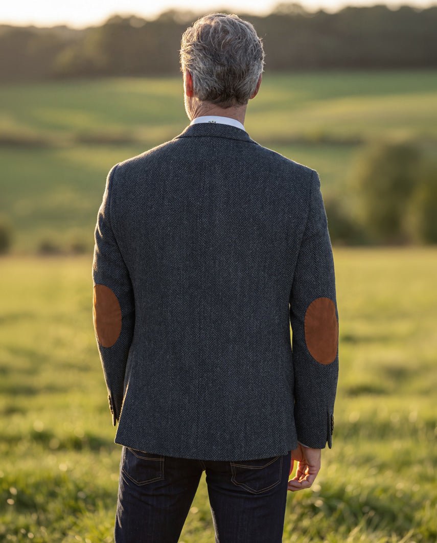Harris Tweed Sakko ''London'' in seastone navy Herringbone - Wellington of Bilmore
