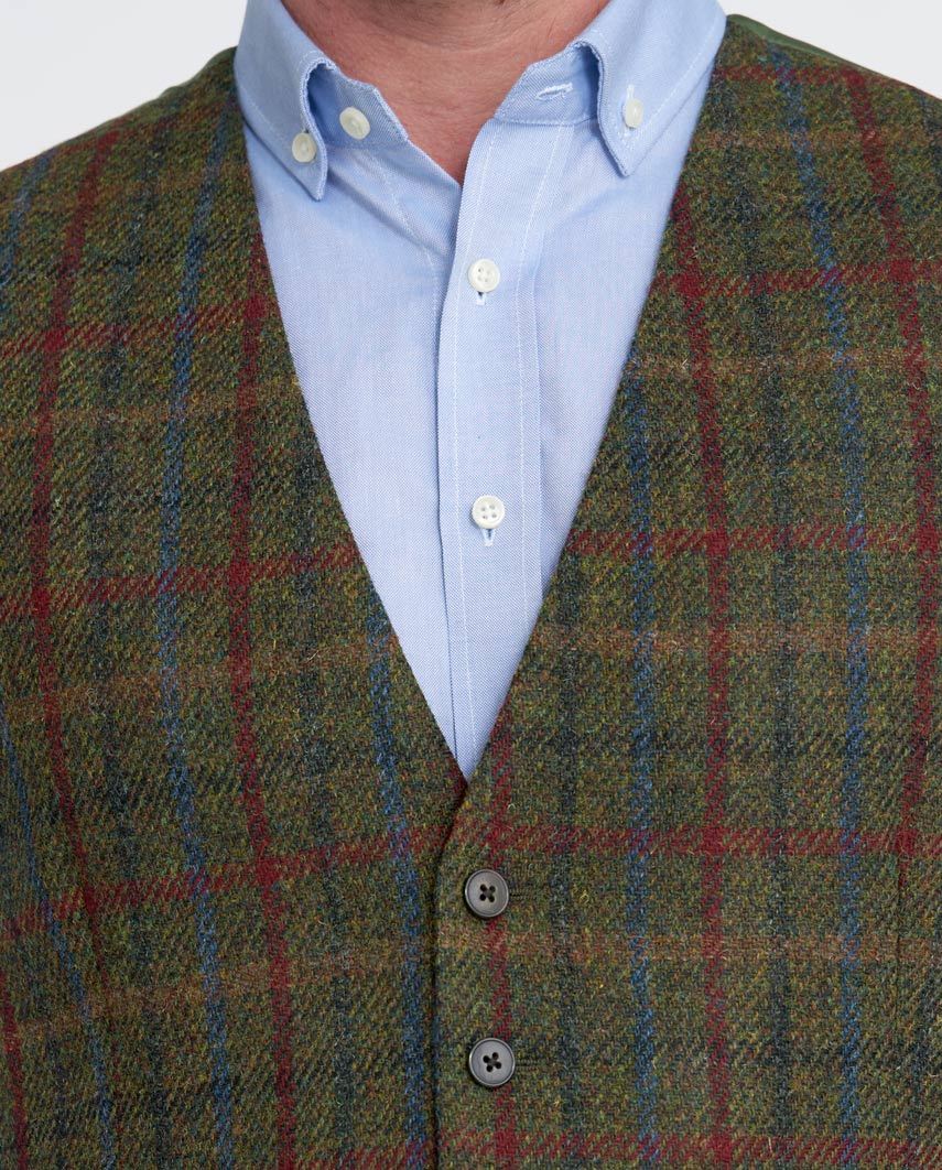 Harris Tweed gilet "Tailor" in red-blue Check - Wellington of Bilmore