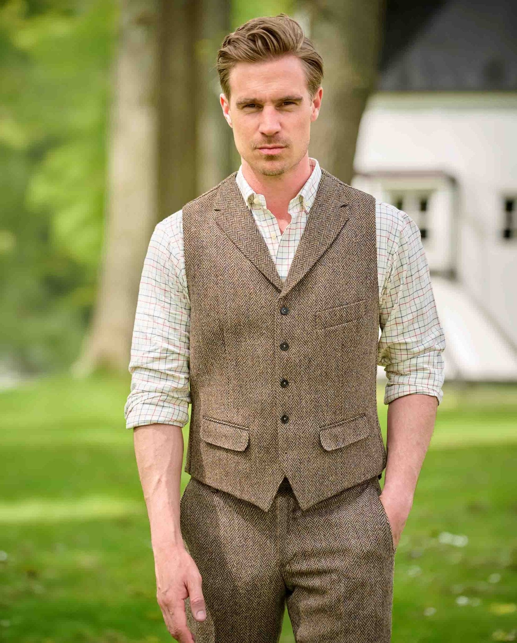 Harris Tweed Weste ''Wales'' in country herringbone - Wellington of Bilmore