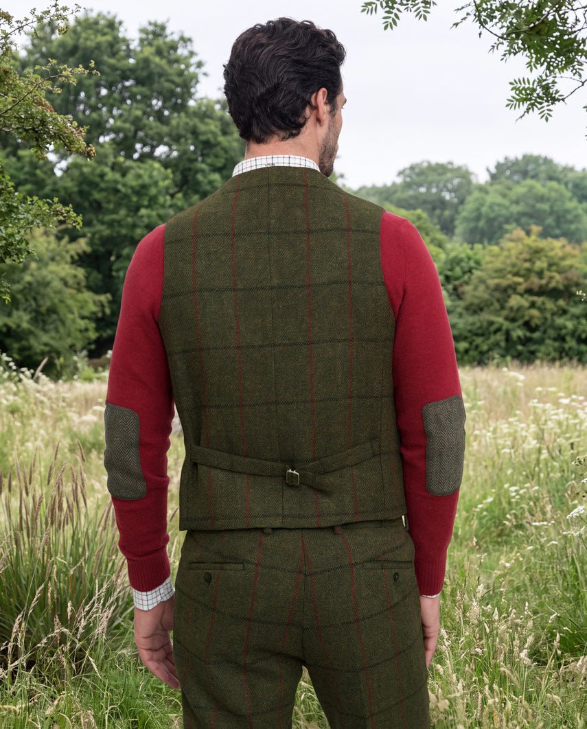 Harris Tweed Weste "Wales" in green Overcheck - Wellington of Bilmore