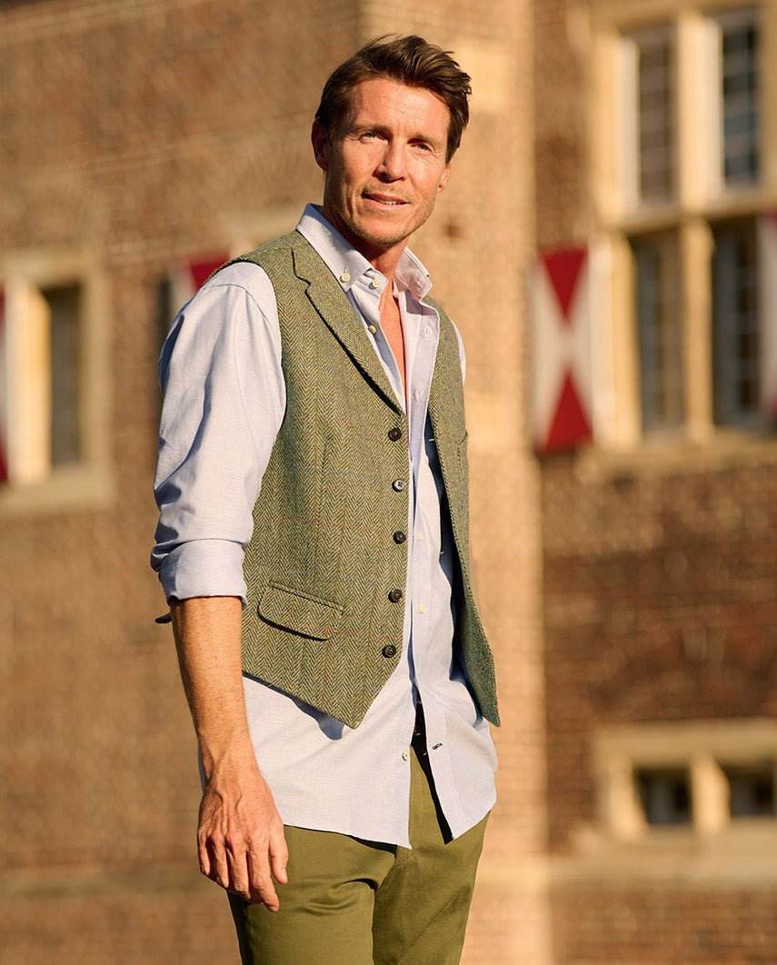 Harris Tweed Weste ''Wales'' in light green - Wellington of Bilmore