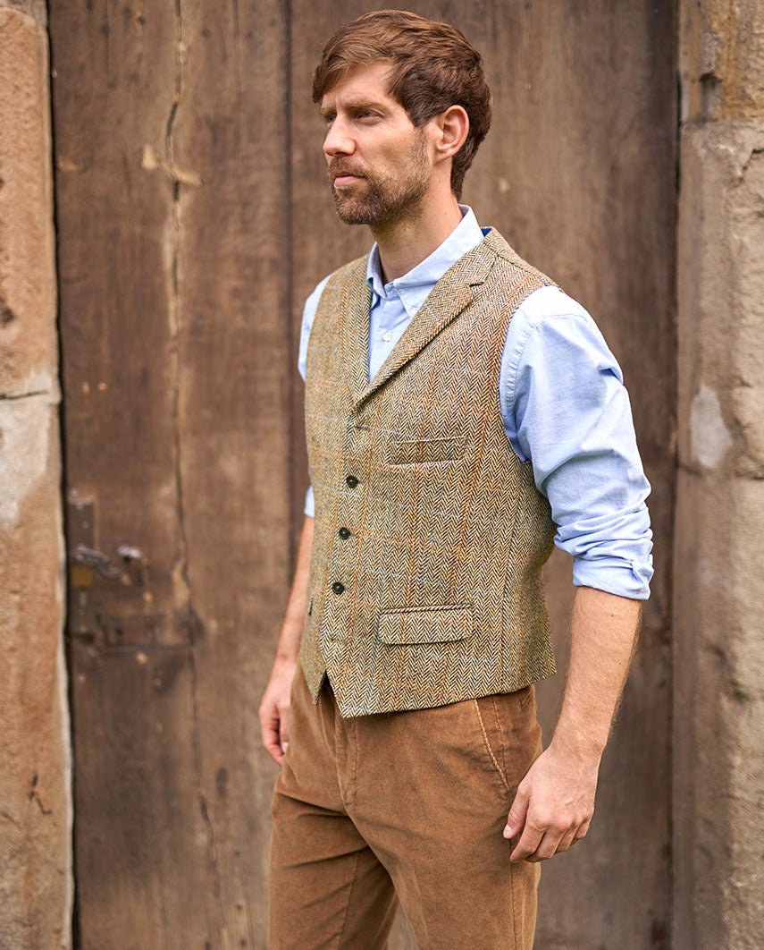Harris Tweed Weste ''Wales'' in sand Herringbone - Wellington of Bilmore