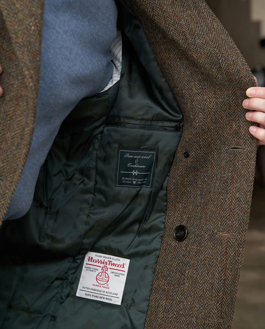 Heren pea coat "Seaberg" van Harris Tweed – Evergreen - Wellington of Bilmore