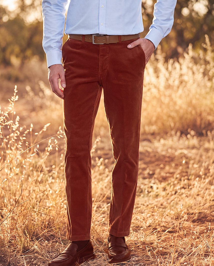 Herren Cordhose "Mr. Bradley" aus Genuacord in burnt orange - Wellington of Bilmore