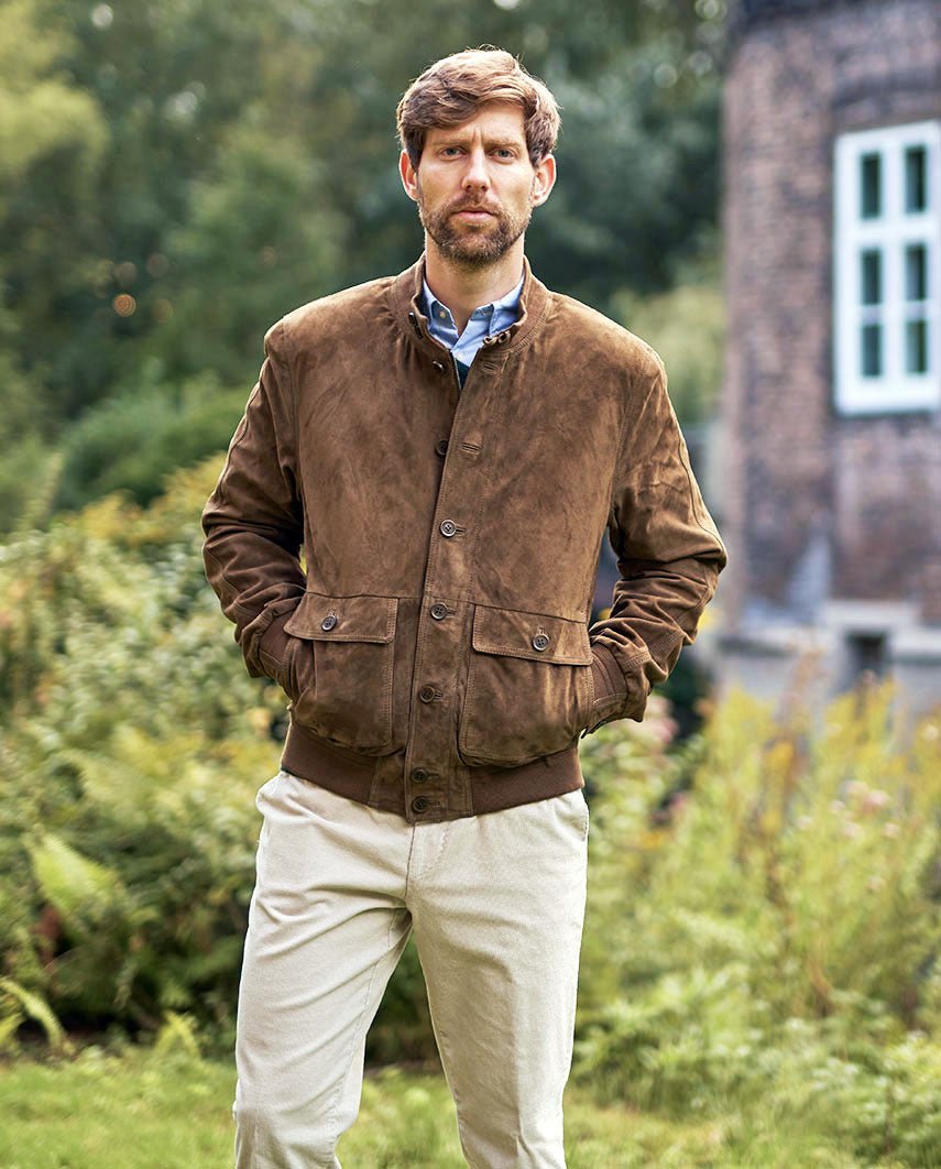 Heren leren blouson "Winner" in mud - Wellington of Bilmore