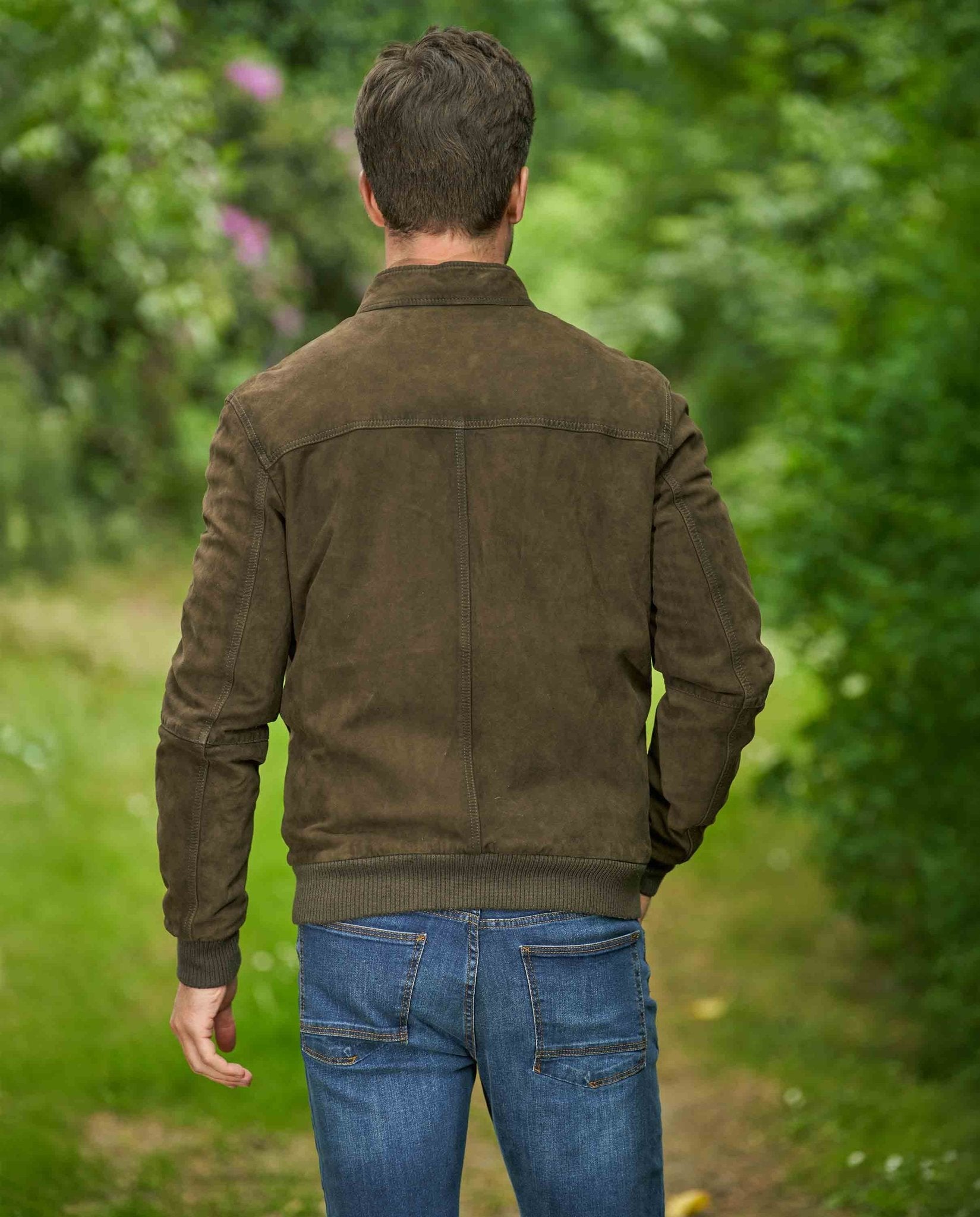 Herren Lederblouson „Vivian“ aus Ziegenvelours in Washed Oliv - Wellington of Bilmore