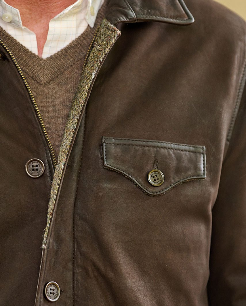 Herren Lederjacke ''Belfast'' in dark brown aus feinstem Lamm Nubukleder - Wellington of Bilmore