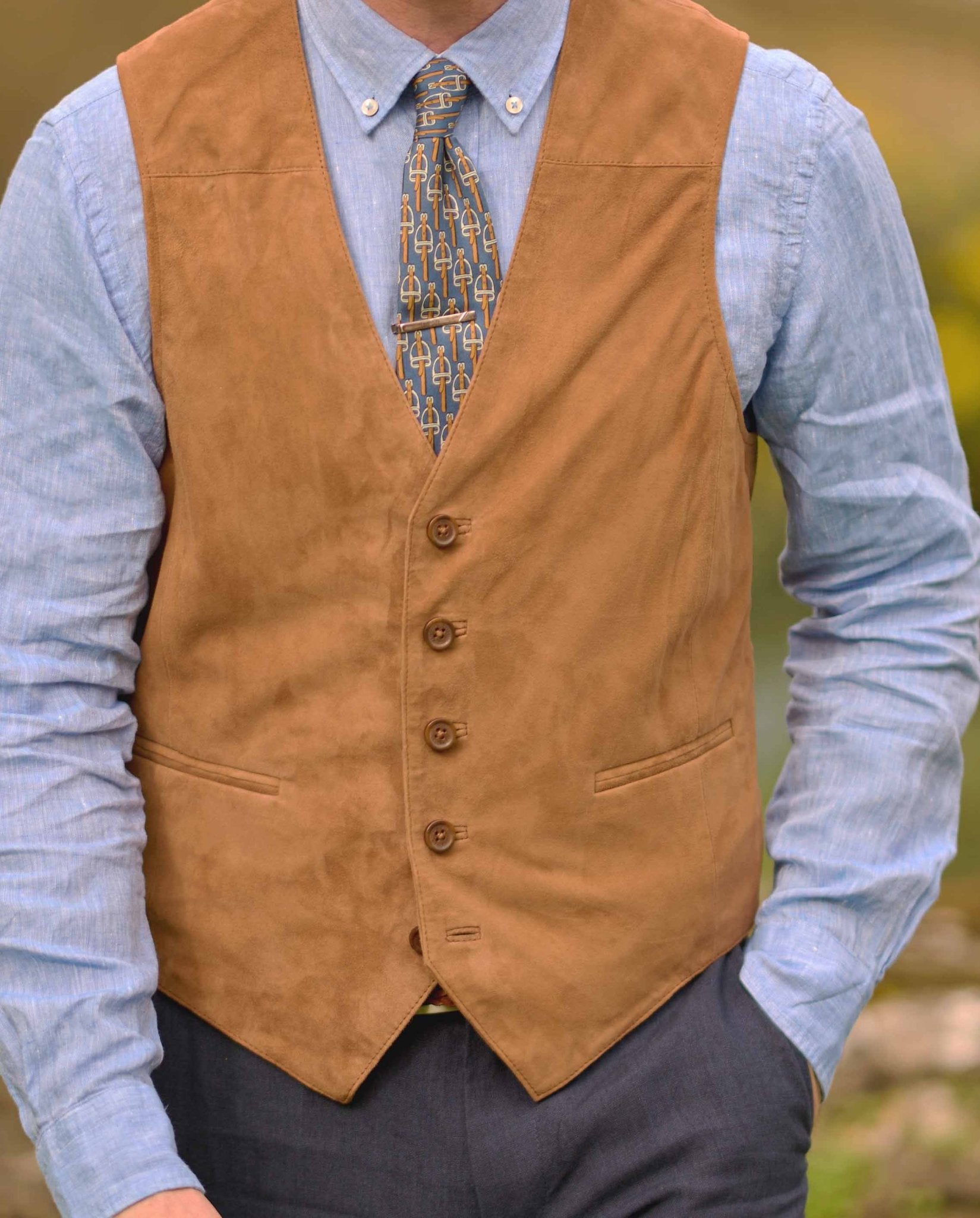 Herren Lederweste ”Tailor” aus feinstem Ziegenvelours in cognac - Wellington of Bilmore
