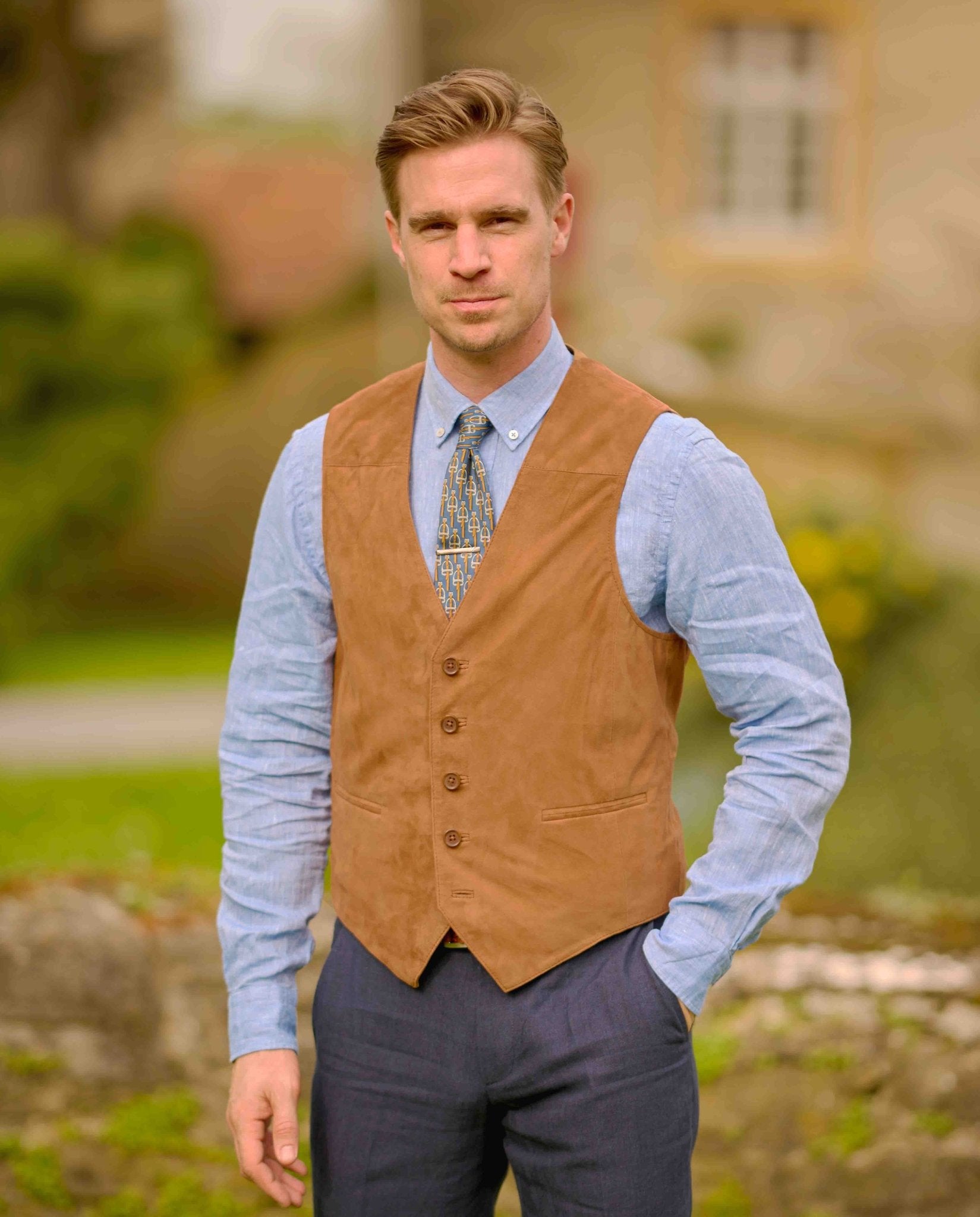 Herren Lederweste ”Tailor” aus feinstem Ziegenvelours in cognac - Wellington of Bilmore