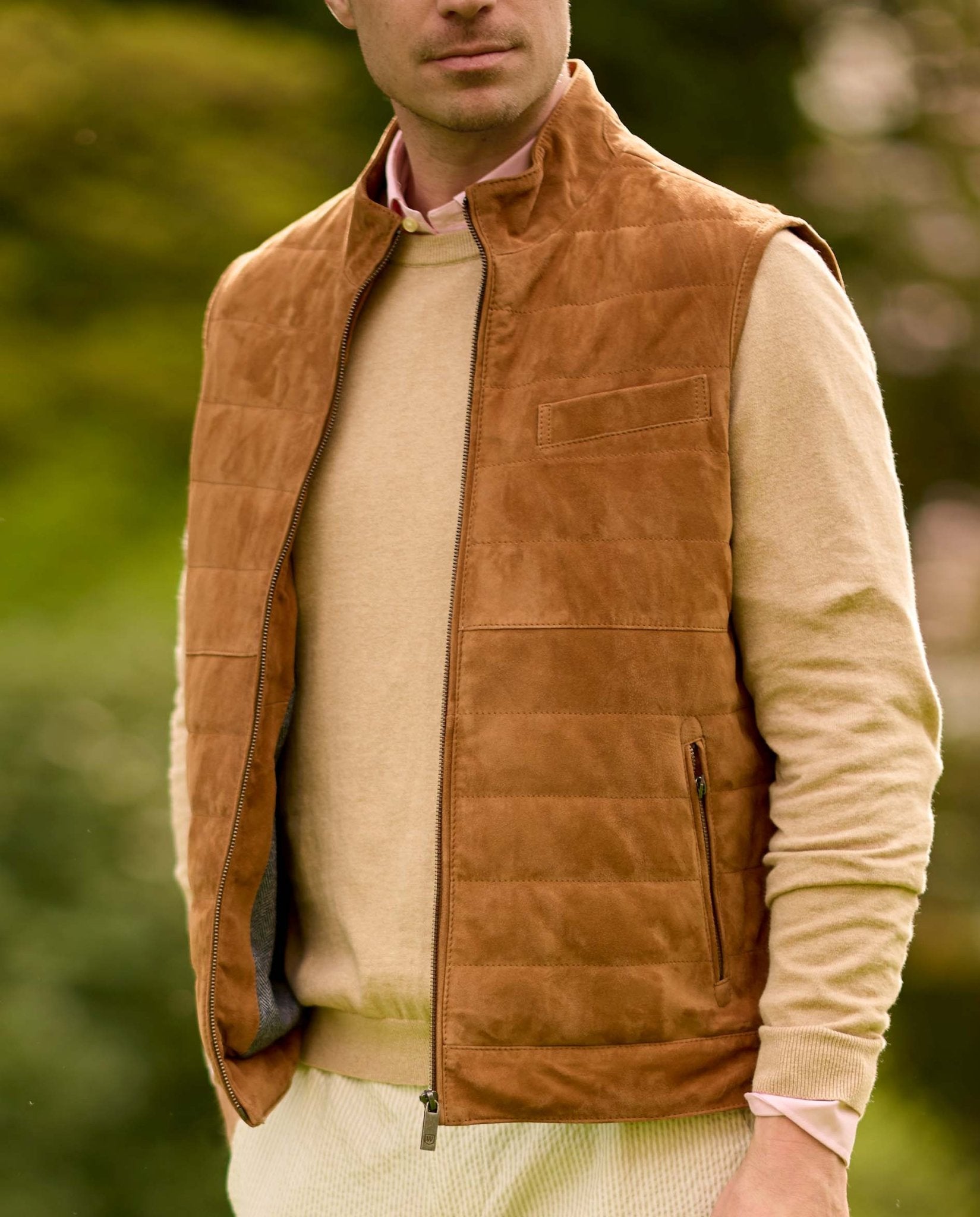 Herren Lederweste ''Veikko'' aus Ziegenvelours in cognac - Wellington of Bilmore