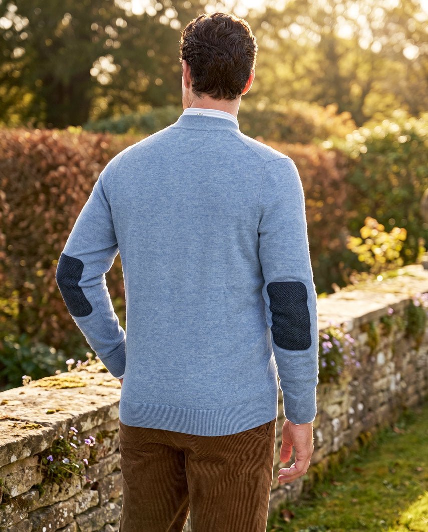 Heren merino vest "The Cardigan" in blue - Wellington of Bilmore