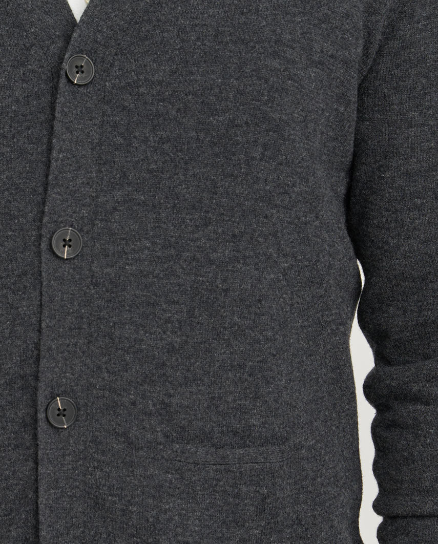 Heren merino vest "The Cardigan" in charcoal - Wellington of Bilmore