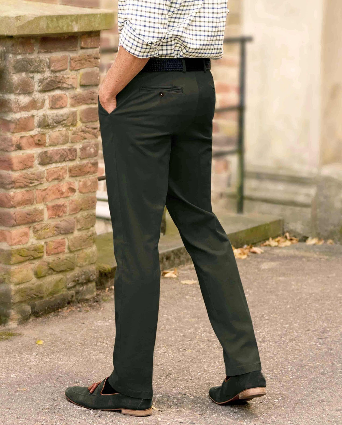 Heren winterchino "Mr. Jones" in khaki – premium pimakatoen - Wellington of Bilmore