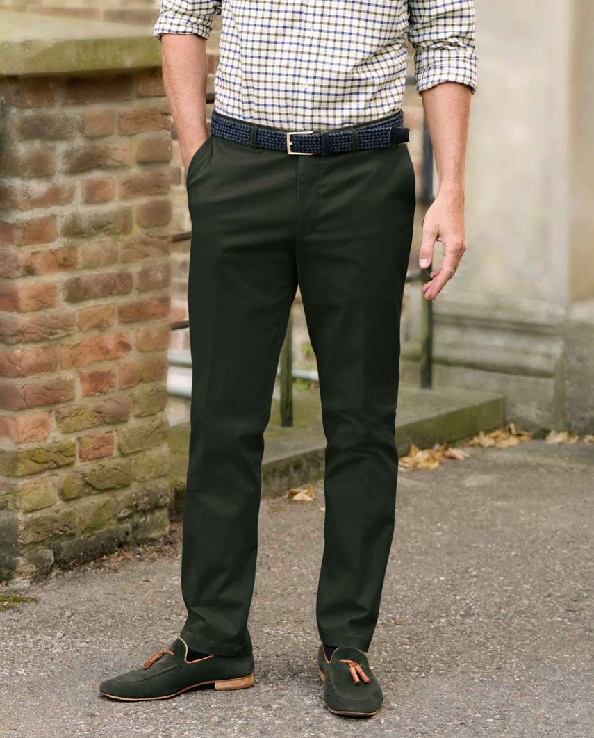 Heren winterchino "Mr. Jones" in khaki – premium pimakatoen - Wellington of Bilmore