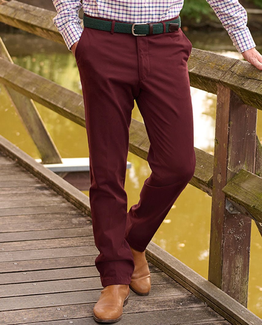 Heren winterchino "Mr. Jones" in rood – premium pimakatoen - Wellington of Bilmore