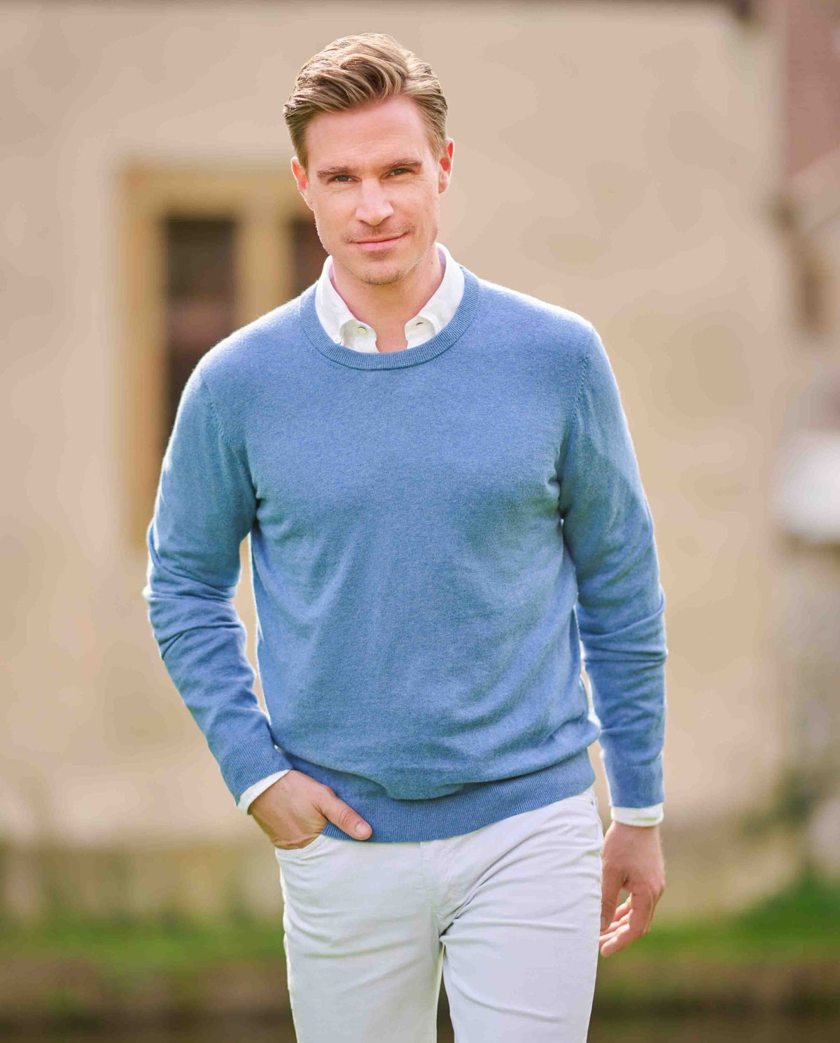 Herentrui met ronde hals "Till" in denim blue - Wellington of Bilmore