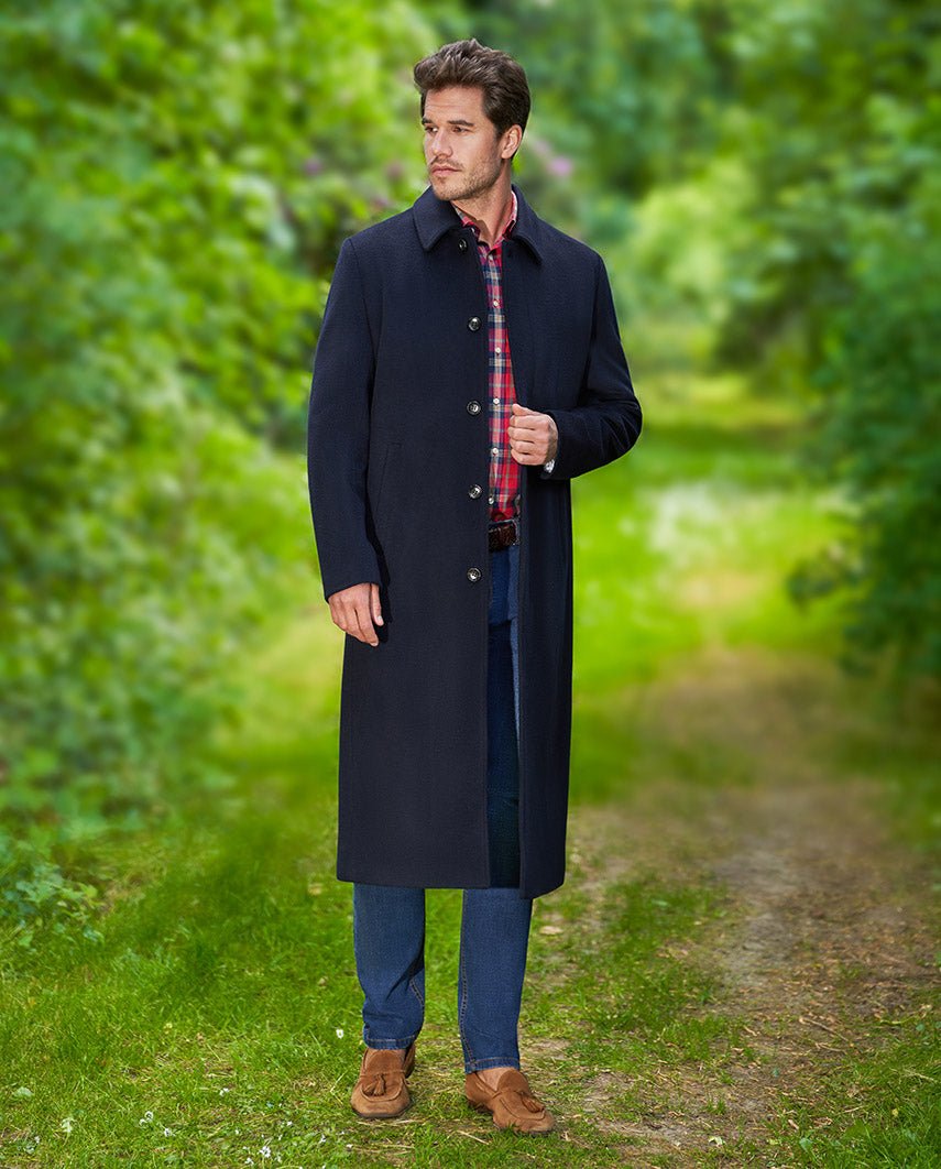 Langer Herrenmantel „Delchester“ aus Woll - Kaschmir in Navy - Wellington of Bilmore