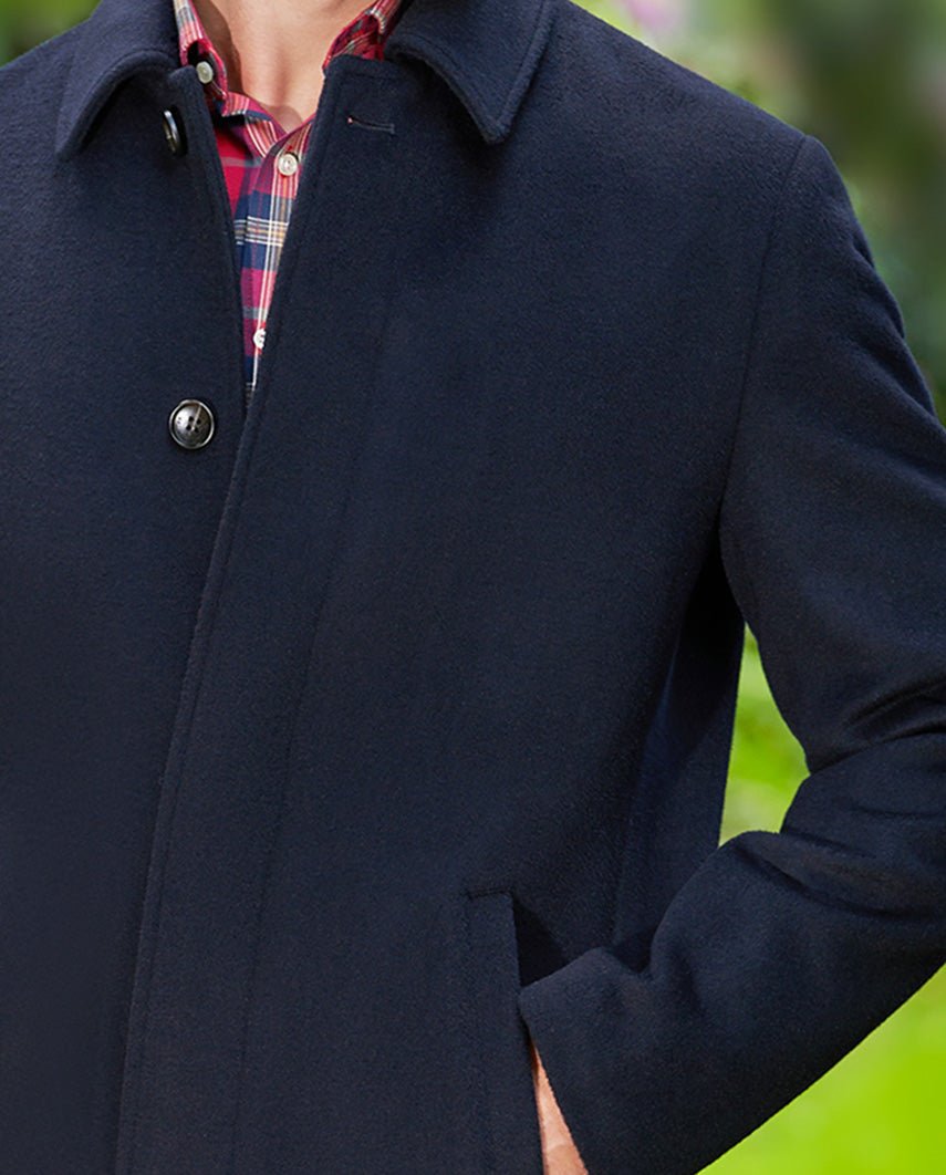 Langer Herrenmantel „Delchester“ aus Woll - Kaschmir in Navy - Wellington of Bilmore