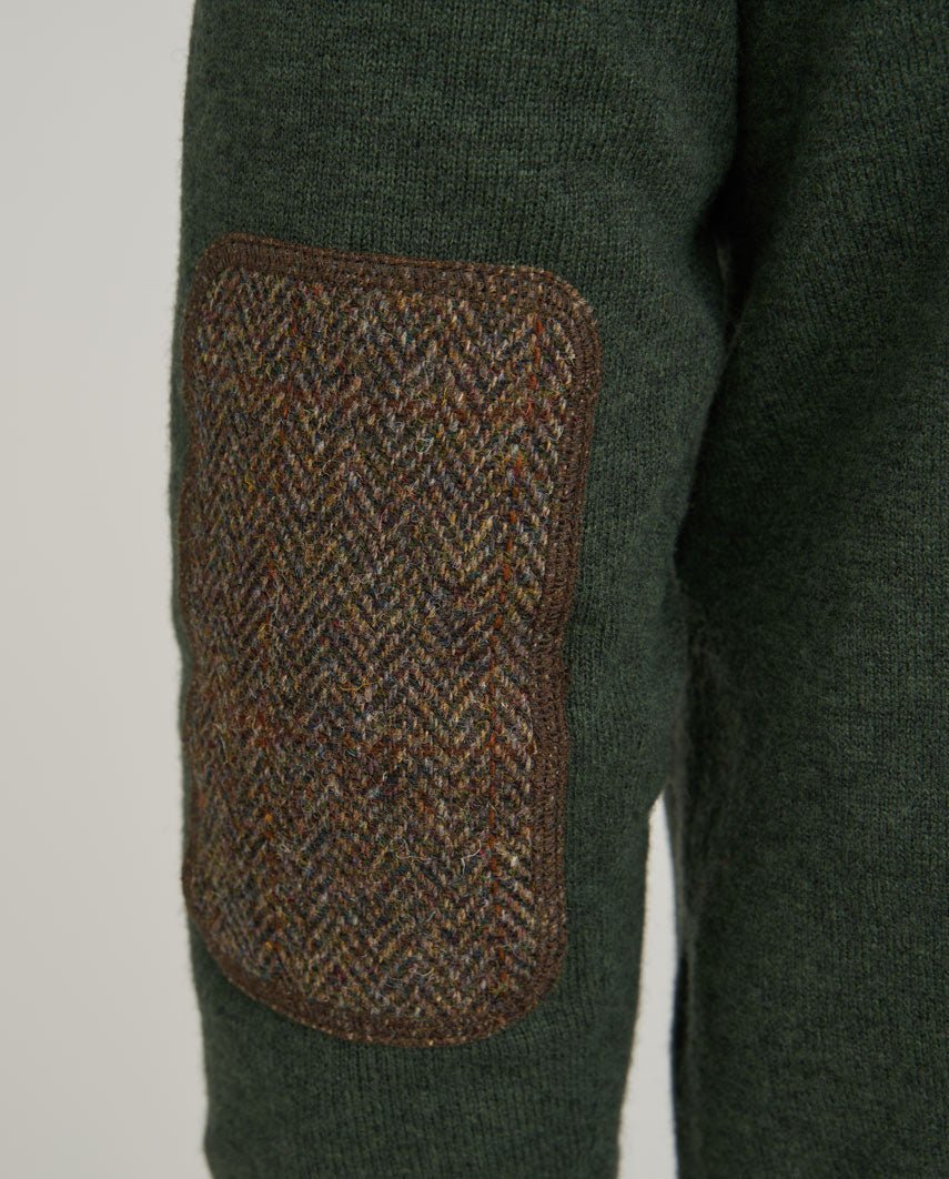 Merino-lamswol herentrui "Jordan" in forrest green – met Harris Tweed details - Wellington of Bilmore