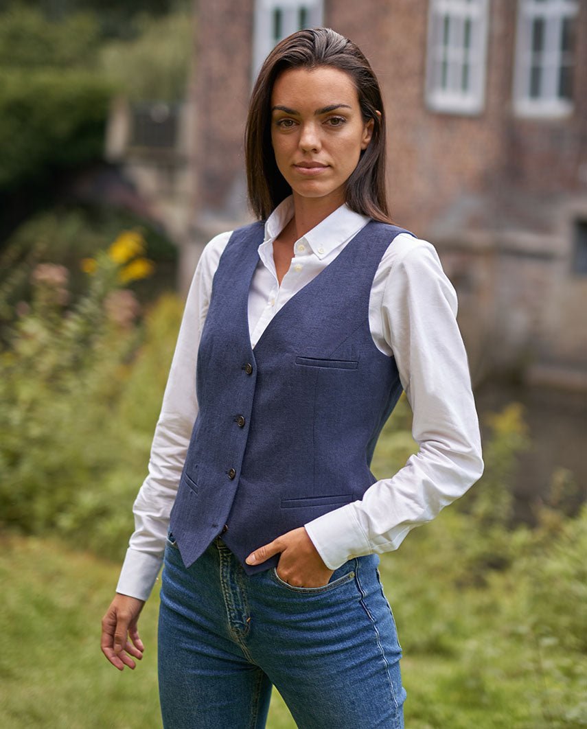 Modern linnen gilet "Lea" in navy - Wellington of Bilmore