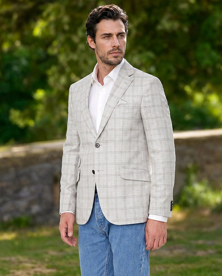 Sommersakko ''London SO'' aus Seide in light grey check - Wellington of Bilmore