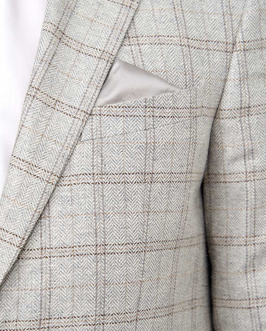 Sommersakko ''London SO'' aus Seide in light grey check - Wellington of Bilmore