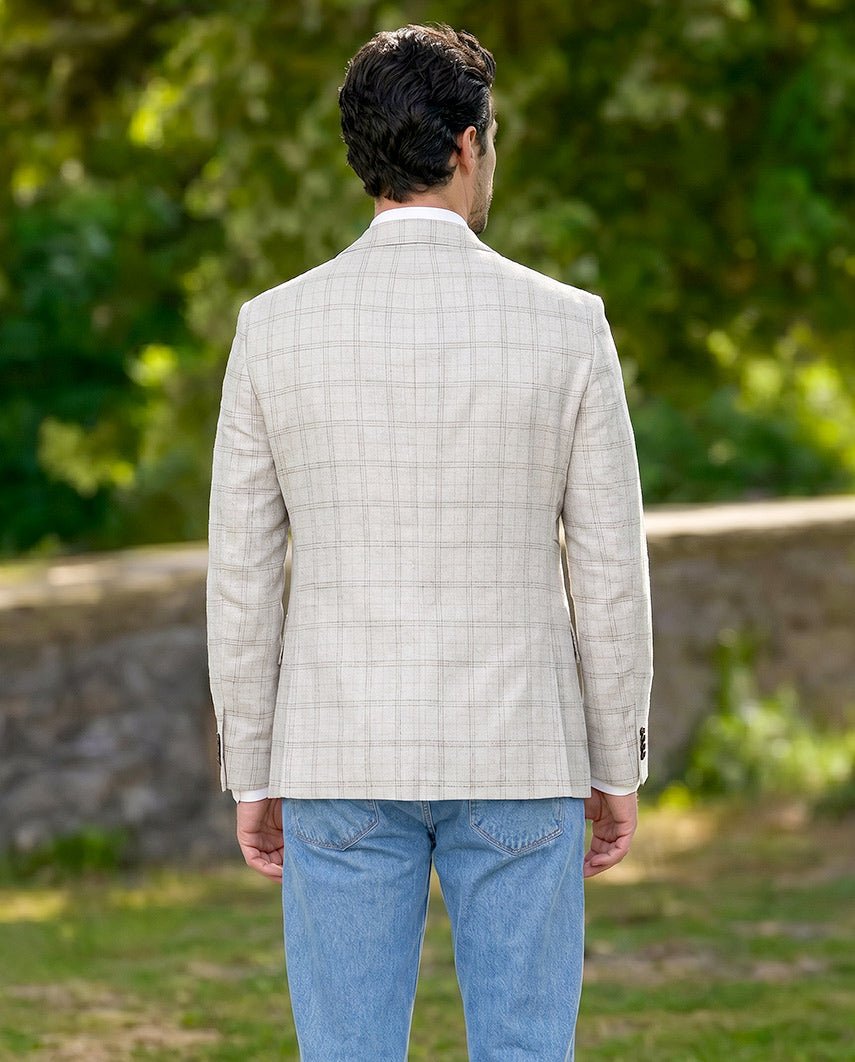 Sommersakko ''London SO'' aus Seide in light grey check - Wellington of Bilmore