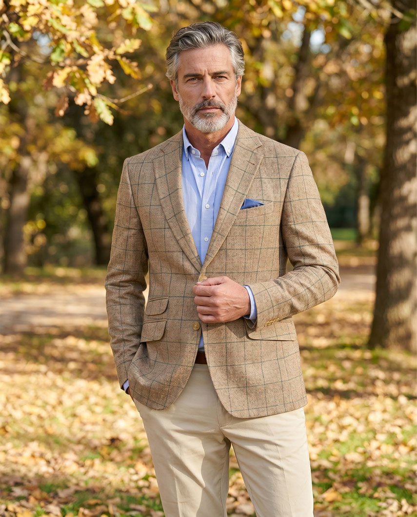 Sommersakko ''London SO'' aus Seide in sand multicolor check - Wellington of Bilmore